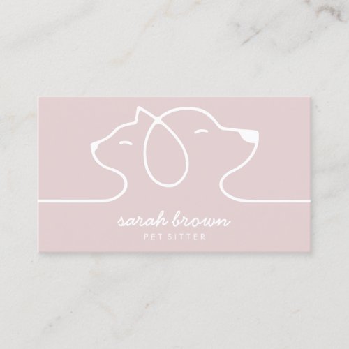 Pink Cat Dog Line Logo Petsitter Business Card