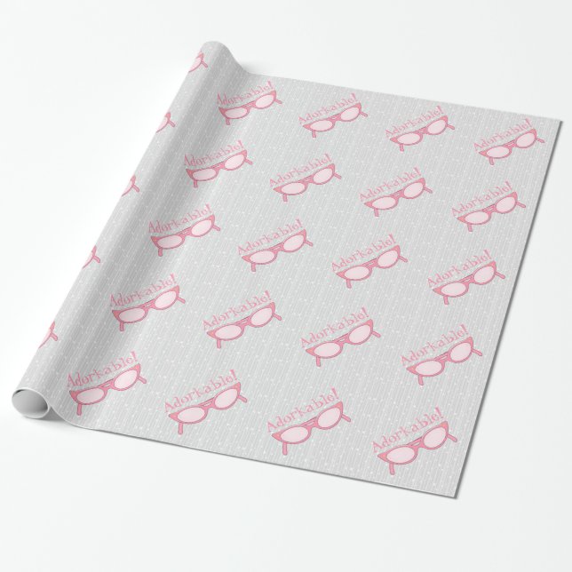 Pink Cat Eye Glasses - Personalize It Wrapping Paper (Unrolled)