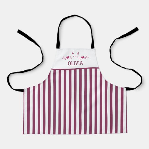 Pink Cat Face Love Hearts Personalized Apron