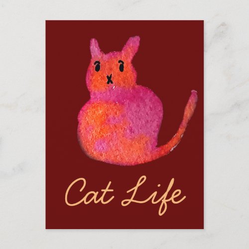 Pink cat funky cute kitty postcard