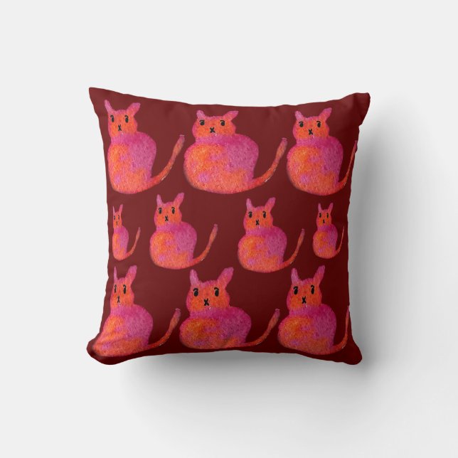Pink cat funky cute kitty throw pillow (Front)