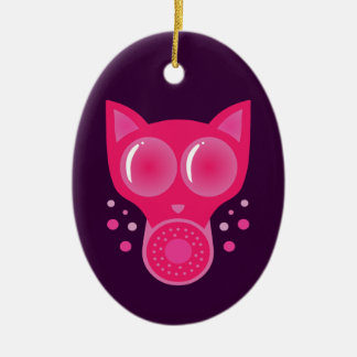 Pink Cat Gas Mask Ceramic Ornament