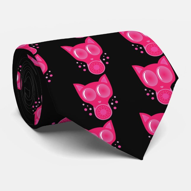 Pink Cat Gas Mask Neck Tie (Rolled)