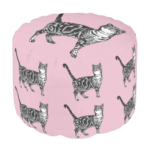 Pink Cat Girls Room Foot Stool baby tabby Pouffe  Pouf