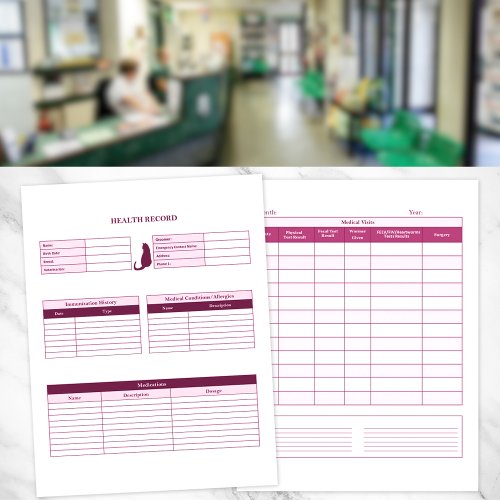 Pink Cat Healthcare Record Keeper Page
