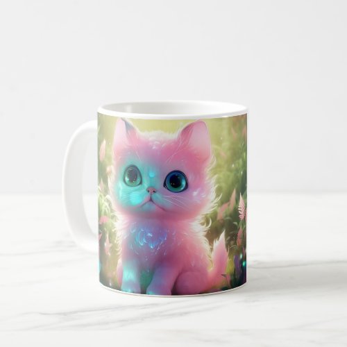  Pink Cat in a Flower Field Mug Coffee Mug
