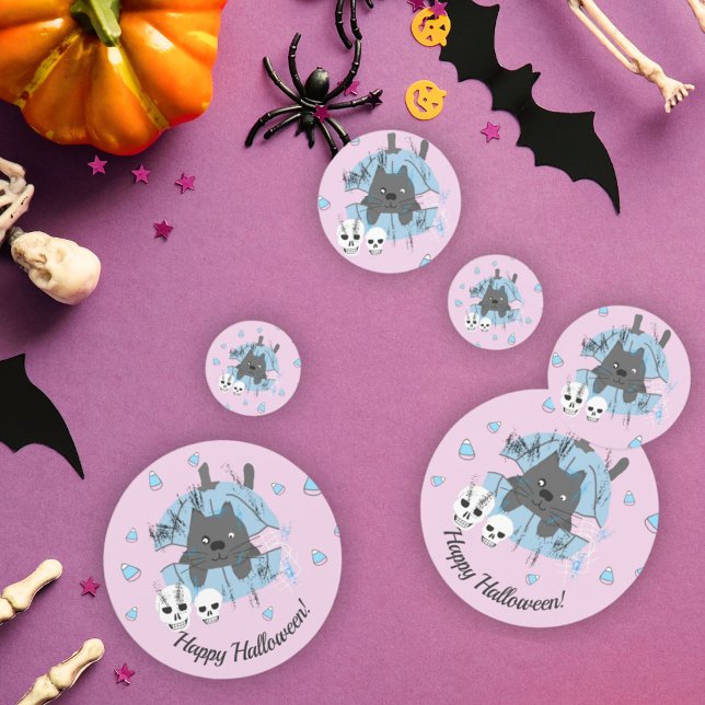 Pink Cat in Pumpkin Skull Candy Corn Halloween  Confetti (Creator Uploaded)