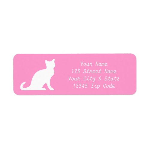 Pink cat labels with elegant return address text