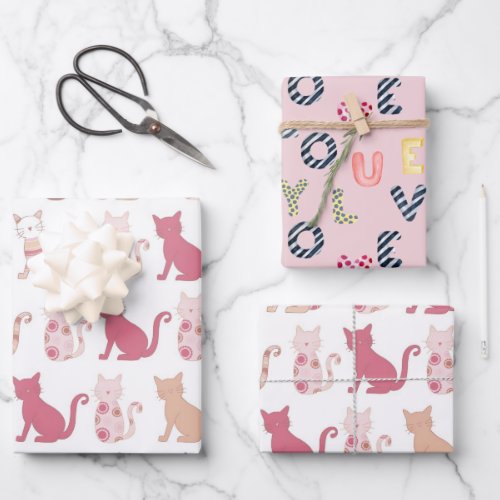 Pink Cat Lovers Pattern Wrapping Paper Sheets