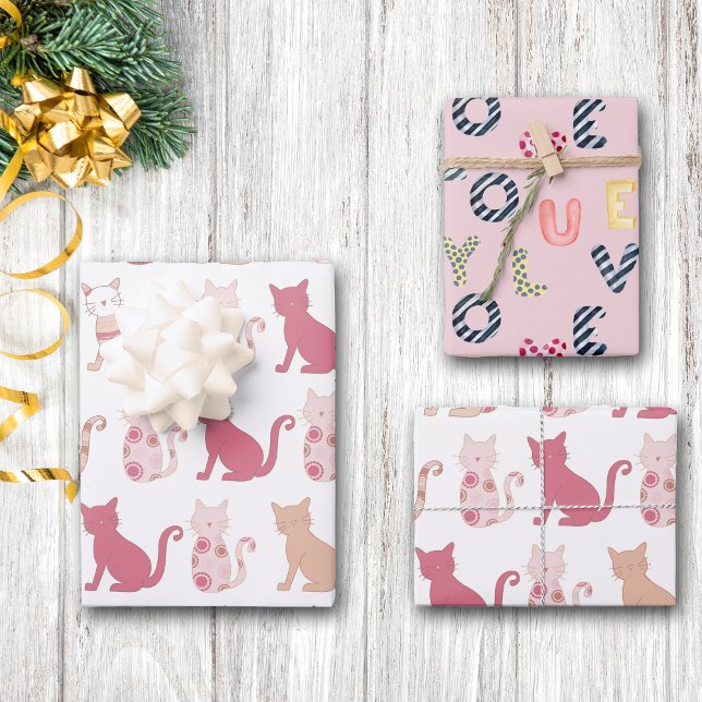 Pink Cat Lovers Pattern Wrapping Paper Sheets (Creator Uploaded)