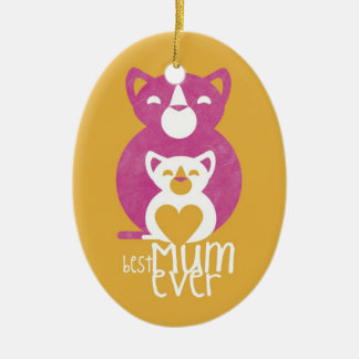 Pink cat mom ceramic ornament