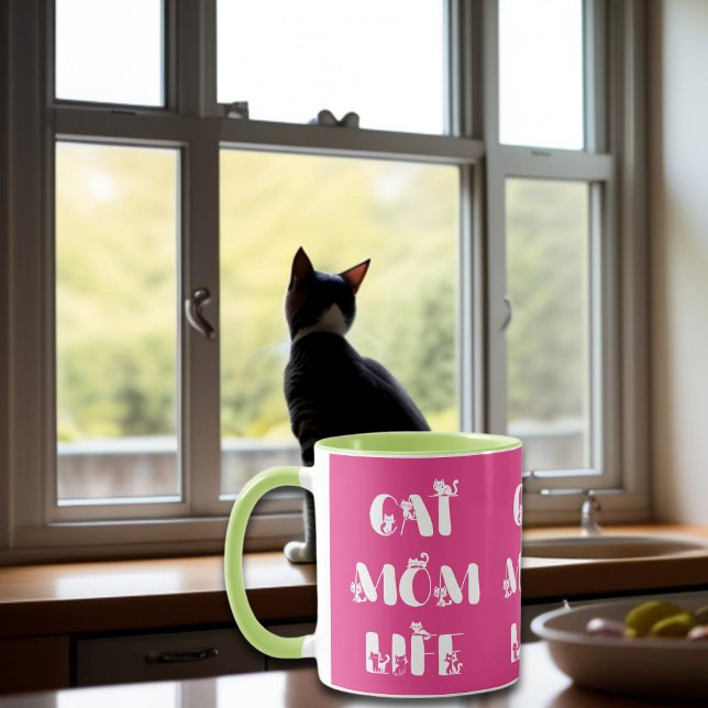 Pink Cat Mom Life Cute Typography Mother's Day  Mug (Creator Uploaded)