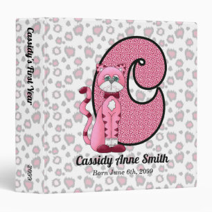 Pink Cat Monogram Letter C Baby Scrapbook Binder