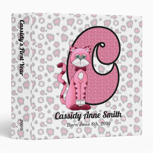 Pink Cat Monogram Letter C Baby Scrapbook Binder (Front/Spine)