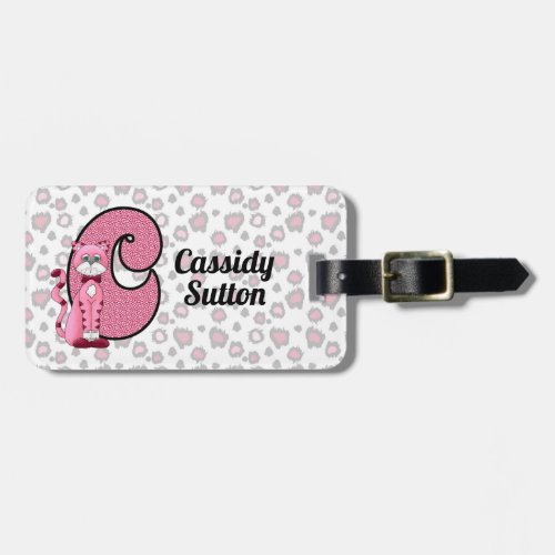 Pink Cat Monogrammed C Kids Traveler Luggage Tag