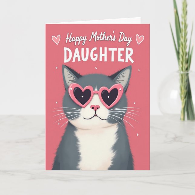 Pink Cat Mothers Day Daughter Card (Front)
