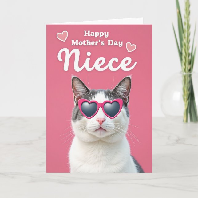Pink Cat Mothers Day Niece Card (Front)