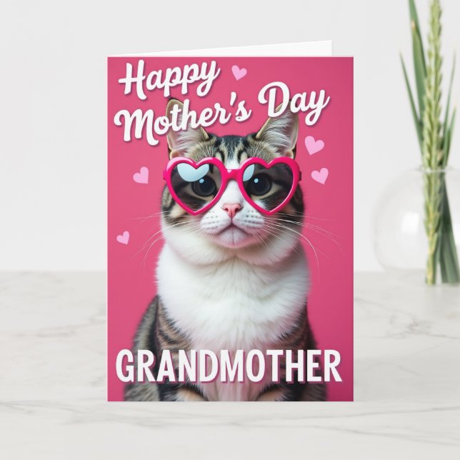 Pink Cat Mothers Day Portrait Card (Front)