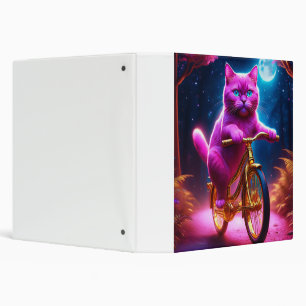 Pink Cat On A Golden Bicycle Scenic Path 3 Ring Binder