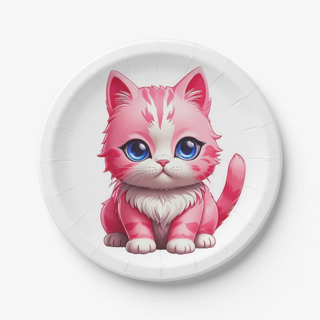 Pink Cat Paper Plates (Front)