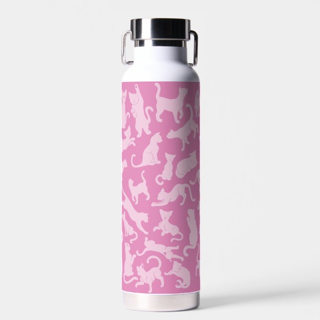 Pink Cat Pattern Water Bottle (Front)