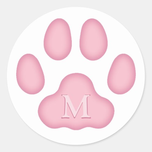 Pink Cat Paw Print Personalized Pet Monogram Classic Round Sticker