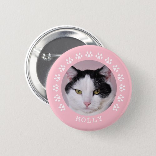 Pink Cat Paw Prints Frame Pet Photo Button