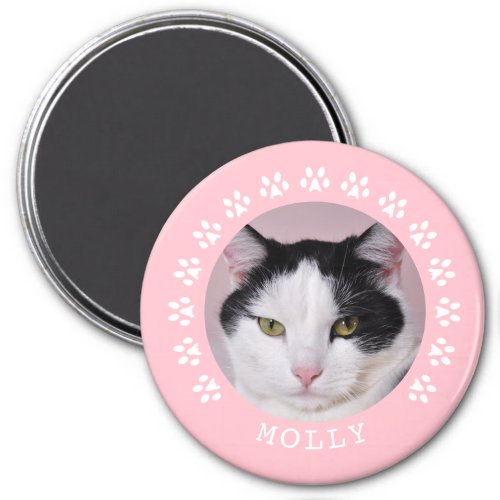 Pink Cat Paw Prints Frame Pet Photo Magnet