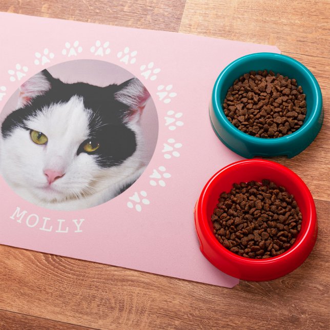 Pink Cat Paw Prints Frame Pet Photo Placemat (Creator Uploaded)