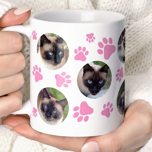 Pink Cat Pawprint 8 Photo Collage Coffee Mug