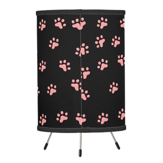 Pink Cat & Paws Black Tripod Lamp (Back)