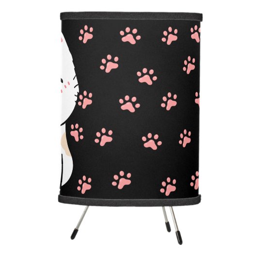 Pink Cat & Paws Black Tripod Lamp (Right)