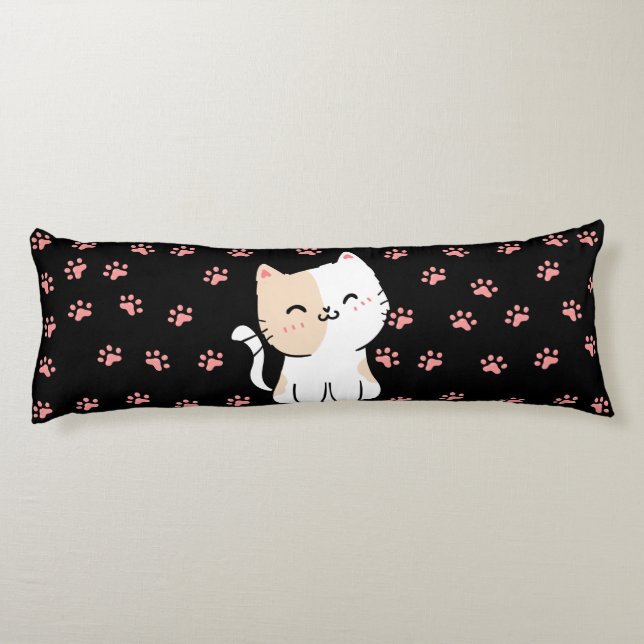 Pink Cat & Paws Body Pillow (Back)