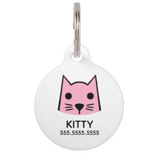 Pink Cat, Personalized Pet Details & QR Code Pet ID Tag