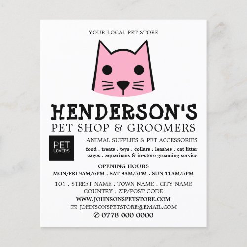 Pink Cat Pet Store  Groomers Advertising Flyer