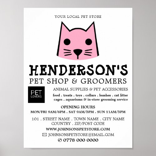 Pink Cat Pet Store  Groomers Advertising Poster