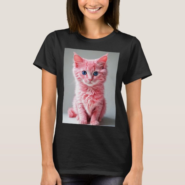 Pink Cat Photo Portrait T-Shirt (Front)