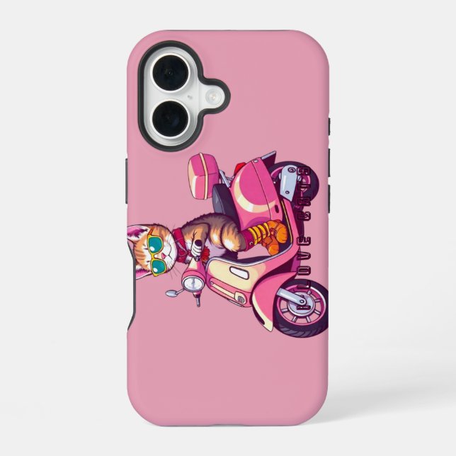 Pink cat rider iphone case (Back)