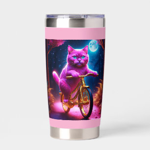Pink Cat Riding On Golden Bicycle Insulated Tumbler