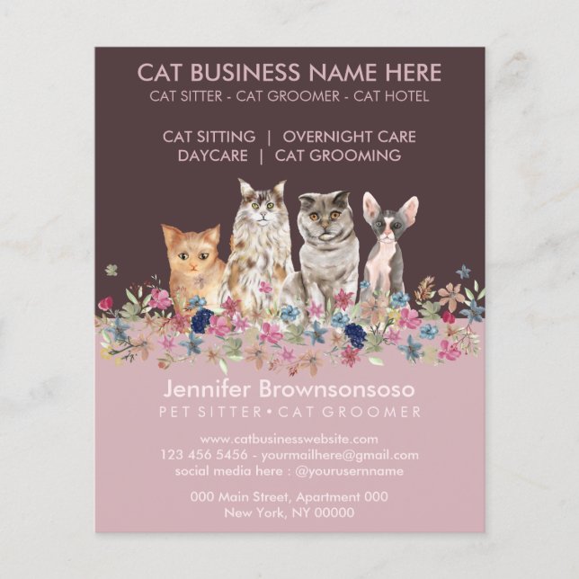 Pink Cat Sitting Service Flyer (Front)