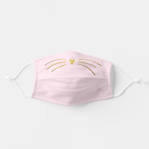 Pink Cat Whiskers Blush Gold Glitter Personalized Adult Cloth Face Mask