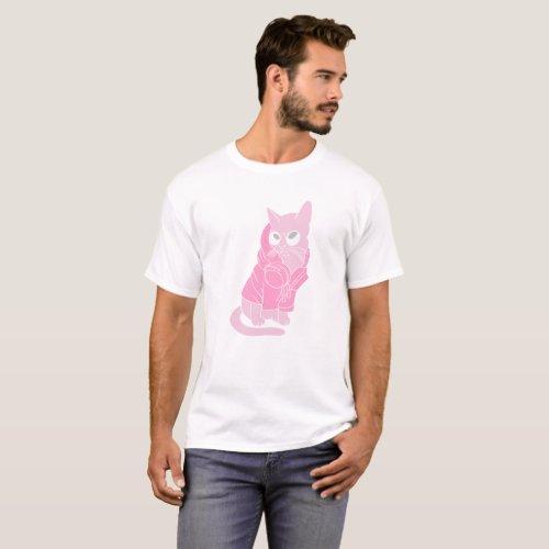 Pink cat with glasses _ Choose background color T_Shirt
