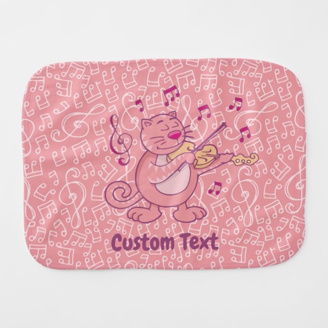 Pink Cat with Violin Burp Cloth (Front Horizontal)