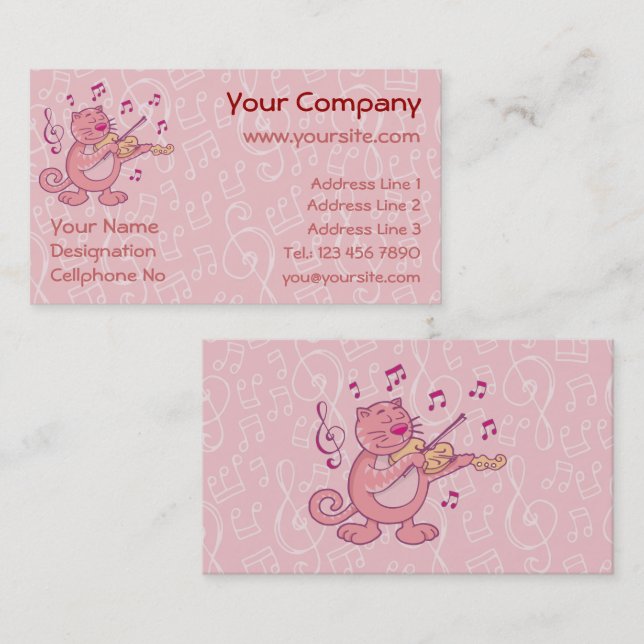 Pink Cat with Violin Business Card (Front/Back)