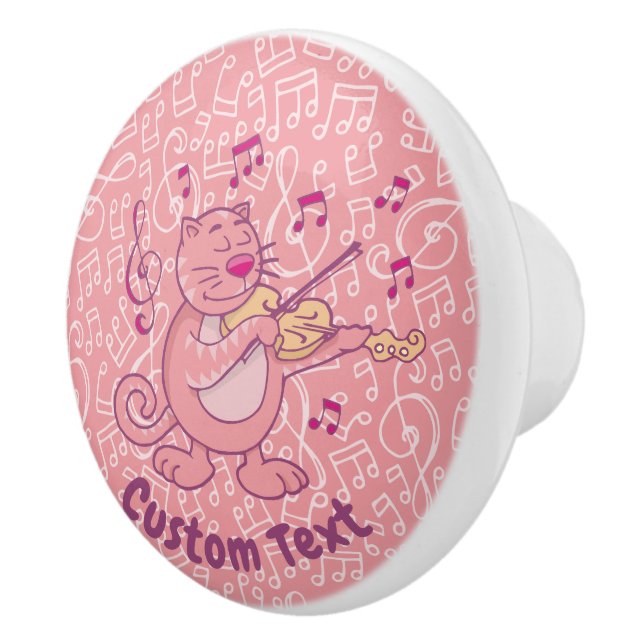 Pink Cat with Violin Ceramic Knob (Right)