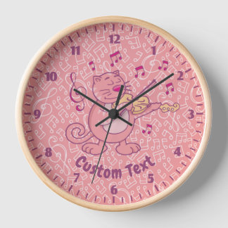 Pink Cat with Violin Clock