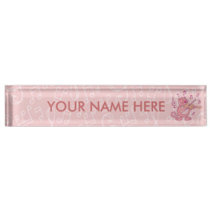 Pink Cat with Violin Desk Name Plate
