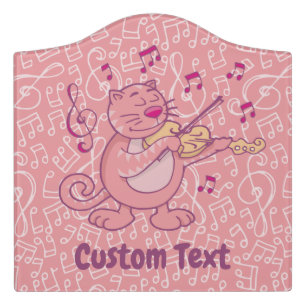 Pink Cat with Violin Door Sign