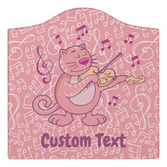 Pink Cat with Violin Door Sign (Large Crest Front)