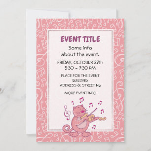 Pink Cat with Violin Invitation